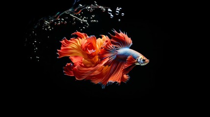 AI generated illustration of a vibrant Siamese Fighting Fish on a dark background