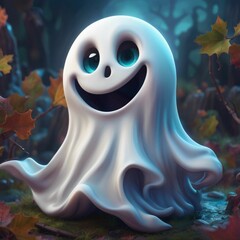 AI generated illustration of a happy ghostly figure at night