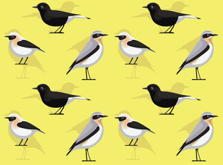 Bird Wheatear Cartoon Cute Seamless Wallpaper Background
