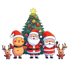 Fototapeta na wymiar Santa Claus with gifts and cartoon decorations. on Christmas and New Year gift concept.