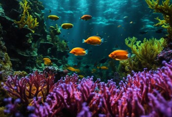 Fototapeta na wymiar Vibrant school of tropical fish swimming amidst a colorful coral reef, AI-generated.