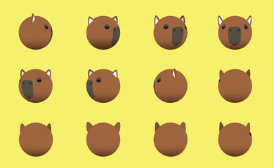 Animal Head Capybara Animate Spinning Vector Illustration