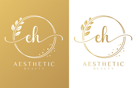 Letter EH Beauty Logo with Flourish Ornament