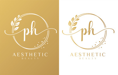 Letter PH Beauty Logo with Flourish Ornament