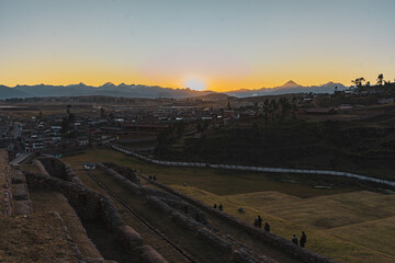 ruins of ancient inca cities close to Cusco at sunset