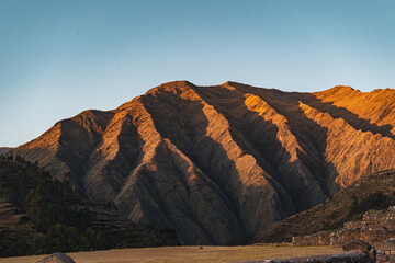 ruins of ancient inca cities close to Cusco at sunset