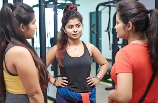 Fitness Trio: Three women Engage in a Workout Session in a Well-Equipped Gym, ai generative