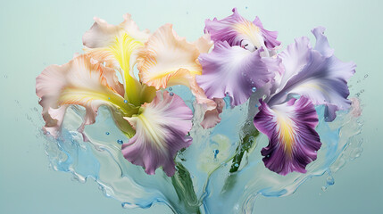  a bunch of flowers that are in the water with water splashing on them.  generative ai