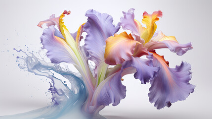  a purple and yellow flower with water splashing on it.  generative ai