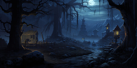 Fototapeta premium background art, night in the forest, Gothic style. Generative Ai.