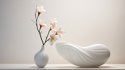  a white vase with flowers in it and a white bird.  generative ai