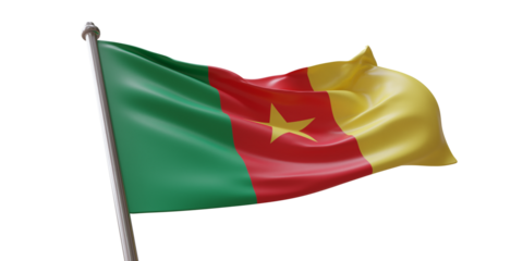 Cameroon flag waving isolated on white transparent background, PNG.