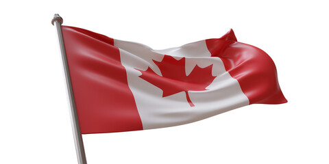 Canada flag waving isolated on white transparent background, PNG.