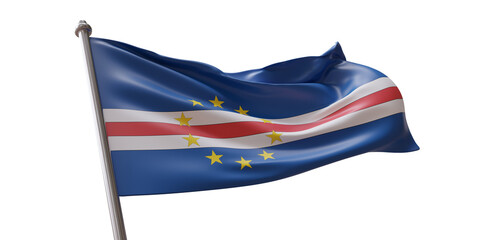 Cape Verde flag waving isolated on white transparent background, PNG.