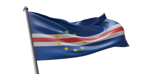 Cape Verde flag waving isolated on white transparent background, PNG.