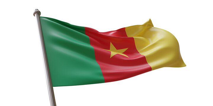 Cameroon flag waving isolated on white transparent background, PNG. - Powered by Adobe