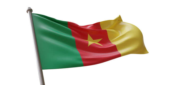 Cameroon flag waving isolated on white transparent background, PNG. - Powered by Adobe