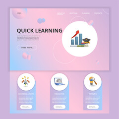 Quick learning flat landing page website template. Breaking limits, indicator, acumen. Web banner with header, content and footer. Vector illustration.