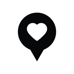 map point with a heart icon.   love sign valentines day icon