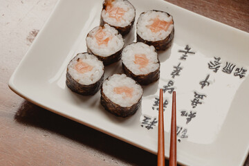 japanese salmon maki sushi ready to eat