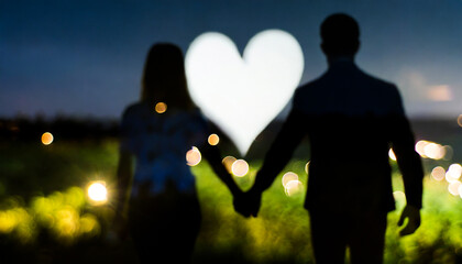 A couple holding hands with a heart-shaped light, Love and Connection