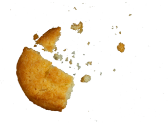 golden brown cookie with crumbs isolated