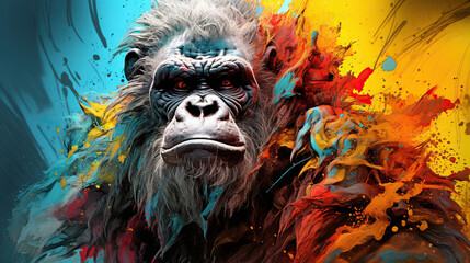  a monkey with a paint splattered face is shown.  generative ai