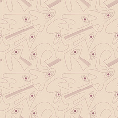 Psychedelic seamless colorful pattern with funny geometry characters with eyes