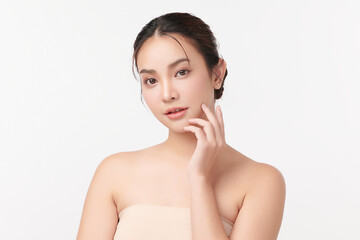 Beautiful young asian woman with clean fresh skin on white background, Face care, Facial treatment, Cosmetology, beauty and spa, Asian women portrait.