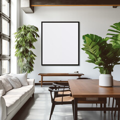 canvas mockup in a modern office with plants, light walls, huge window