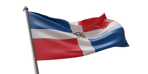 Dominican Republic flag waving isolated on white transparent background, PNG.