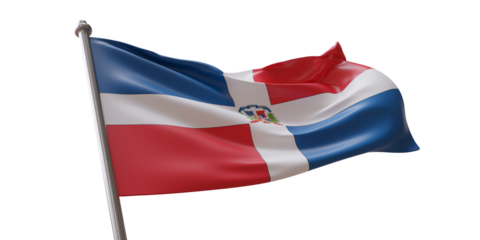 Dominican Republic flag waving isolated on white transparent background, PNG.