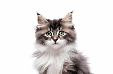 cute fluffy kitty cat isolated on white background generative ai image.domestic pet on banner with copy paste for text
