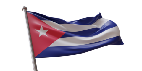 Cuba flag waving isolated on white transparent background, PNG.