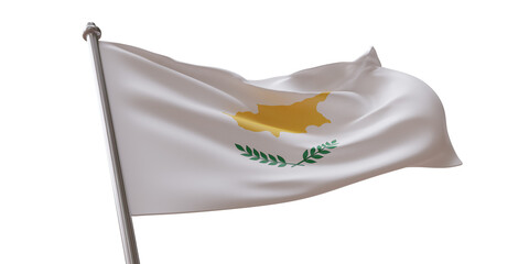 Cyprus flag waving isolated on white transparent background, PNG.