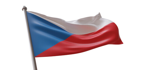 Czech Republic flag waving isolated on white transparent background, PNG.
