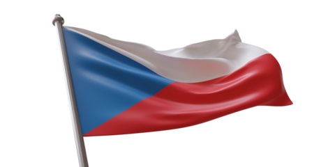 Czech Republic flag waving isolated on white transparent background, PNG.
