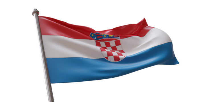 Croatia flag waving isolated on white transparent background, PNG.