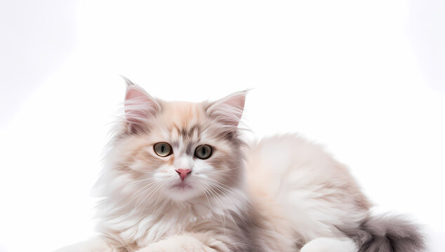 cute fluffy kitty cat isolated on white background generative ai image.domestic pet on banner with copy paste for text
