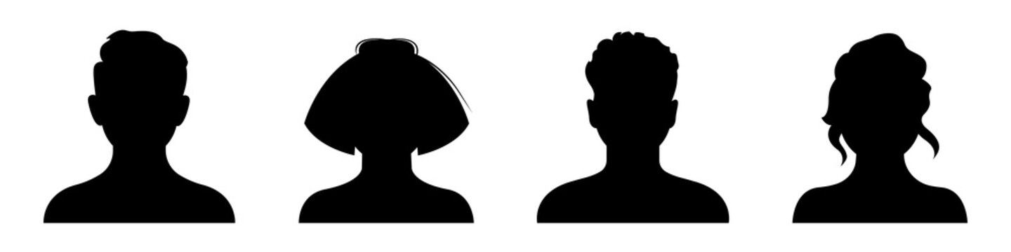 Man and woman silhouette collection. Male and female avatar, profile icon, head silhouette.