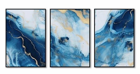AI generated illustration of a variety of three abstract vibrant painting designs