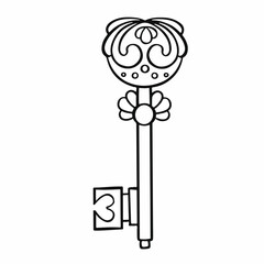 Fairytale door key, protection, vector line illustration eps10