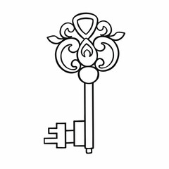 Fairytale door key, protection, vector line illustration eps10