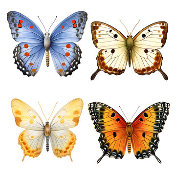 set of butterflies, collection Butterflies on white background.
