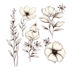 Flower Line Art on white background.