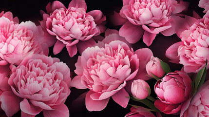  a bunch of pink peonies on a black background.  generative ai - obrazy, fototapety, plakaty