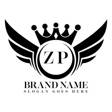 ZP Letter Initial with Royal Luxury Logo and Wings Symbol. Wings design element, initial Letter logo Icon, Initial Logo Template design