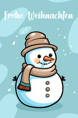 Colorful vector snowman Christmas greeting card with German text 