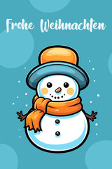 Colorful vector snowman Christmas greeting card with German text 