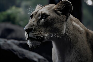 Portrait of a lioness. Generative AI.
